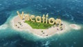 3d word vacation on tropical paradise island with palm trees an sun tents. Royalty Free Stock Photo