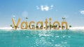 3d word vacation on tropical paradise island with palm trees an sun tents. Royalty Free Stock Photo