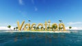 3d word vacation on tropical paradise island with palm trees an sun tents. Royalty Free Stock Photo