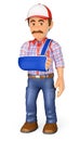 3D Worker with arm in sling. Occupational accident