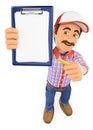 3D Worker with blank clipboard and a pencil Royalty Free Stock Photo