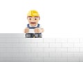 3d Worker building brick wall at construction site