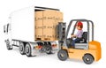 3D Worker driving a forklift loading a truck Royalty Free Stock Photo