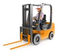 3D Worker driving a forklift unloaded