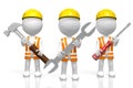 3D workers holding tools - hammer, wrench, screwdriver Royalty Free Stock Photo