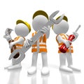 3D workers holding tools - hammer, wrench, screwdriver Royalty Free Stock Photo