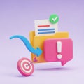 3D Workflow Concept with Folder, Target, Arrow, and Exclamation Mark Bubble illustration Royalty Free Stock Photo