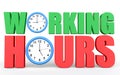 3d Working hours text with clocks depicting 9 to 5 job