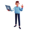 A Workman Cartoon Design holding a laptop