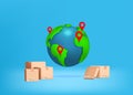 3D world map. Shop logistic and global delivery. Globe navigation. Earth planet. International parcel tracking or
