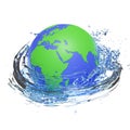 3d world water day concept with water splash, clear blue water scattered around isolated on white background. 3d render