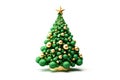 3d Xmas decoration New Year tree with golden star and ornaments on white background Royalty Free Stock Photo