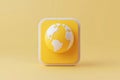 3D Yellow App Icon Globe Minimalist World Map Button Design Royalty Free Stock Photo