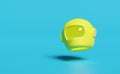 3d yellow astronaut helmet, motorcycle helmet icon isolated on blue background. concept 3d render illustration