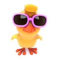 3d Yellow bird wears pink sunglasses