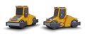 3D yellow and black road roller, view from different angles. Heavy construction equipment Royalty Free Stock Photo