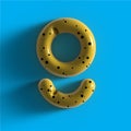 3d yellow bubble plastic letter G . Glossy yellow alphabet letter G lowercase.