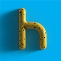 3d yellow bubble plastic letter H . Glossy yellow alphabet letter H lowercase.