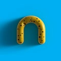 3d yellow bubble plastic letter N . Glossy yellow alphabet letter N lowercase.