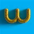 3d yellow bubble plastic letter W. Glossy yellow alphabet letter W ercase.