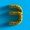 3d yellow bubble plastic number Three. Volumetric shiny number 3. Royalty Free Stock Photo