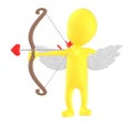 3d yellow character , cupid shooting arrows from his bow