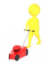 3d yellow character gardener with mover concept Royalty Free Stock Photo