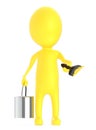 3d yellow character holding a tin can and a paint brush in his hands Royalty Free Stock Photo