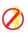 3d yellow character making stop gesture with his hand while standing near to a forbidden sign Royalty Free Stock Photo