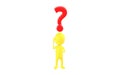 3d yellow character with a question over his head