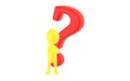 3d yellow character thinking in front of a question mark Royalty Free Stock Photo