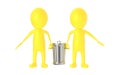 3d yellow character - two character carrying recycle bin