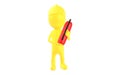 3d yellow character wearing a safety helmet and holding a fire extinguisher in hand Royalty Free Stock Photo
