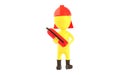 3d yellow character wearing a safety helmet and holding a fire extinguisher in hand Royalty Free Stock Photo