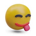 3D yellow emoticon with closed eyes and sticking out tongue. Mocking character Royalty Free Stock Photo