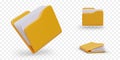 3D yellow folder with documents. Plastic file with sheets, portfolio Royalty Free Stock Photo