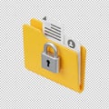 3D yellow folder with silver padlock and confidential documents inside showing data security protection, privacy encryption file Royalty Free Stock Photo