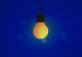 3D yellow light bulb with glowing on deep dark blue background. Symbol of inspiration, solution, ideas , strategy or Royalty Free Stock Photo