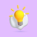 3d yellow lighting bulb icon. 3d vector render simbol ideya solution