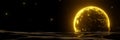 3D yellow moon and water. Night background