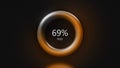 3D yellow pulsating loading bar with changing percentages. Creative. Circular graph animation with the percentage