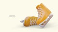 3D yellow skates with laces. Unisex shoes for ice hockey. Winter entertainment