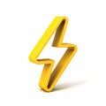 3d yellow thunder or lightning icon isolated on white background with shadow