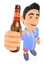 3D Young man in shorts with a bottle of beer