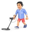 3D Young man in shorts with a metal detector