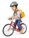 3D Young student going to school by bike Royalty Free Stock Photo