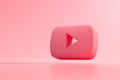 3D Youtube logo on red background, social media application. 3d render illustration