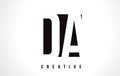DA D A White Letter Logo Design with Black Square.