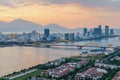 Da Nang city skyline cityscape at Han river at twilight in Da Nang, central Vietnam