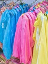 DA NANG CITY-VIETNAM, OCTOBER 14, 2023 : Variety of beautiful colorful sport jackets made from bamboo pulp for good health hanging